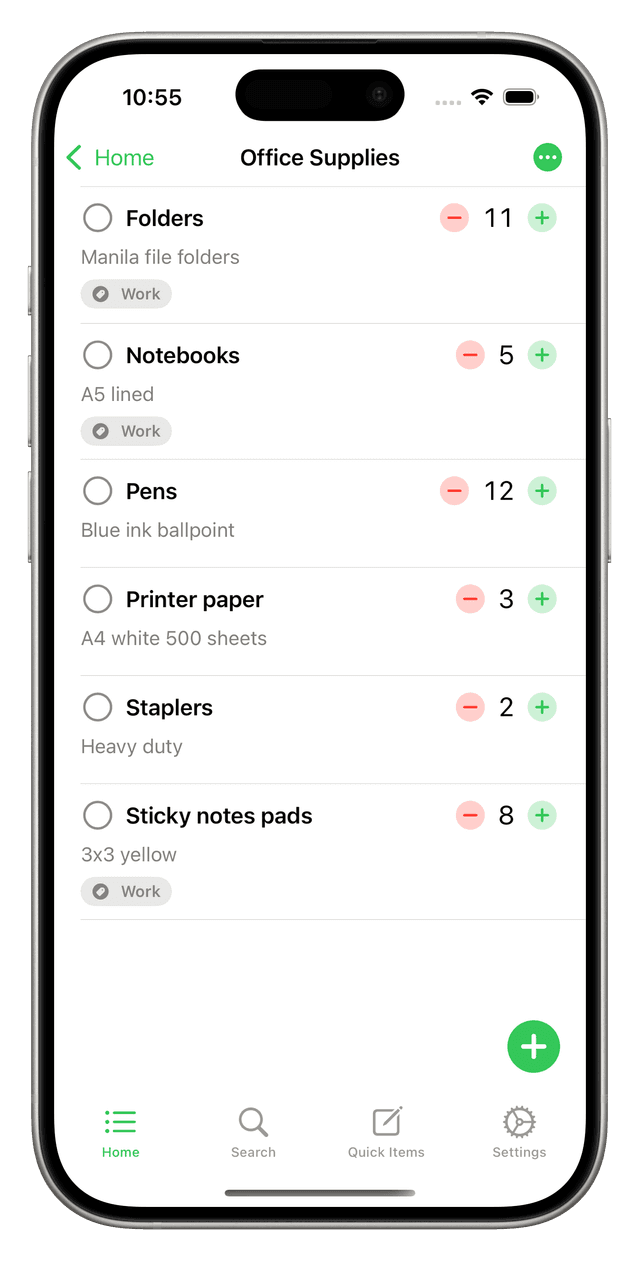 Tastik stepper control for counting items.