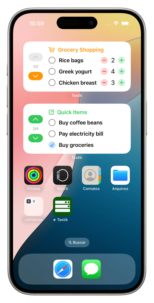 Tastik interactive widgets on the home screen.